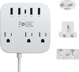 European Travel Power Strip 3 AC Outlets 5 USB Ports 5FT Cord Wall Mount