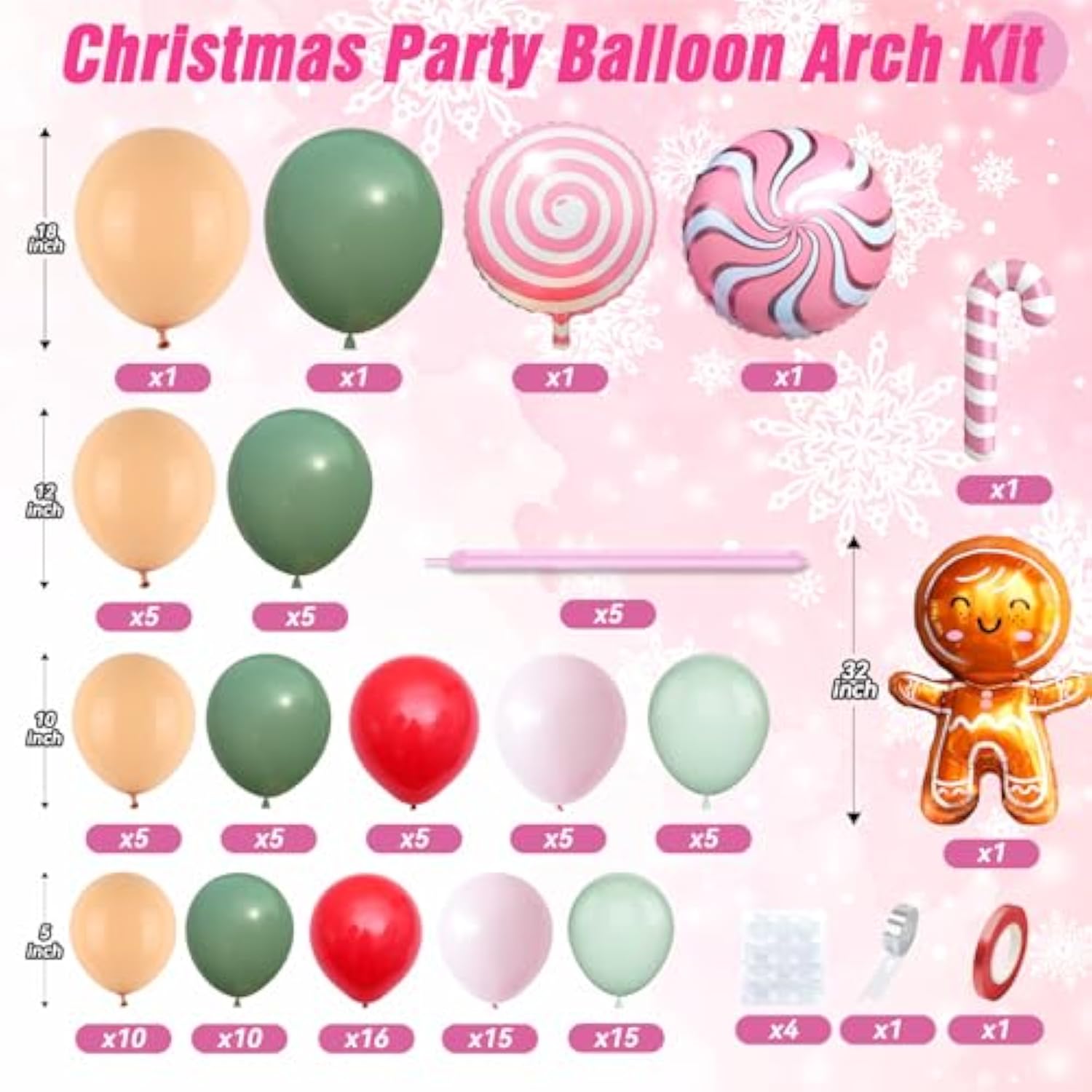 Christmas Balloon Arch Kit with Red, Green, Macaron, and Foil Candy Balloons