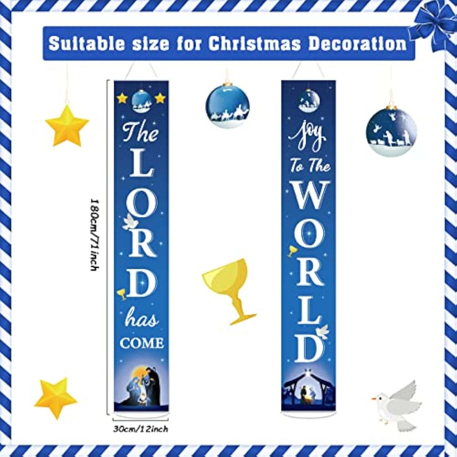 Christmas Nativity Porch Sign Banner Merry Christmas Door Banner Joy To The World Jesus Religious Banner Xmas Holy Nativity Front Porch Home Decorations For Winter Holiday Party