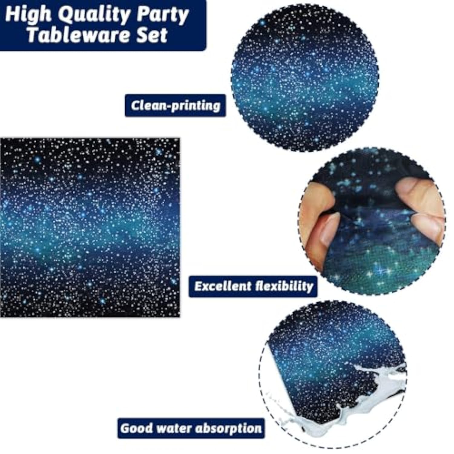 50 Guests Galaxy Party Starry Night Supplies Tableware Set Outer Space Theme Birthday Star Party Table Decorations Solar System Paper Plates Napkins Forks,192Pcs