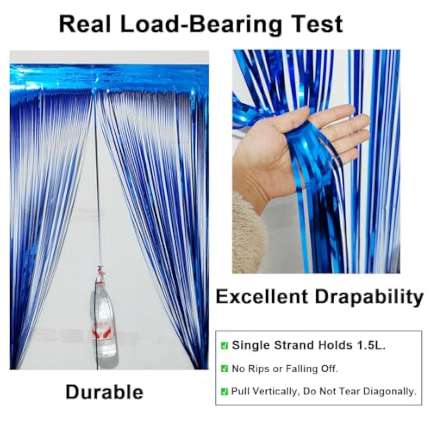 2 Pack Thickened Royal Blue Metallic Foil Fringe Curtains Streamer Rip Resistant Shimmer Tinsel Photo Booth Backdrop For Birthday Wedding Christmas Bachelorette Party Decorations 3.28Ft X 6.56Ft