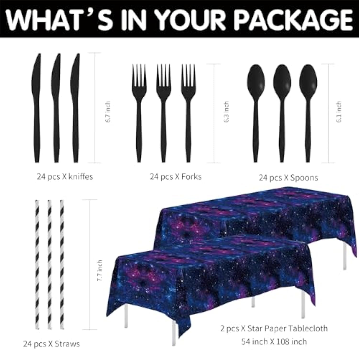 Space Galaxy Party Decorations Tableware, Outer Space Birthday Party Supplies, Paper Plate, Cup, Napkin, Tablecloth, Cutlery, Starry Night Sky Birthday Baby Shower Decorations, Serve 24