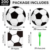 50 Guests Soccer Plates and Napkins Party Supplies Soccer Birthday Party Decorations Disposable Tableware Set Soccer Ball Dinnerware Favor for Party Decoration Favors, 200PCS
