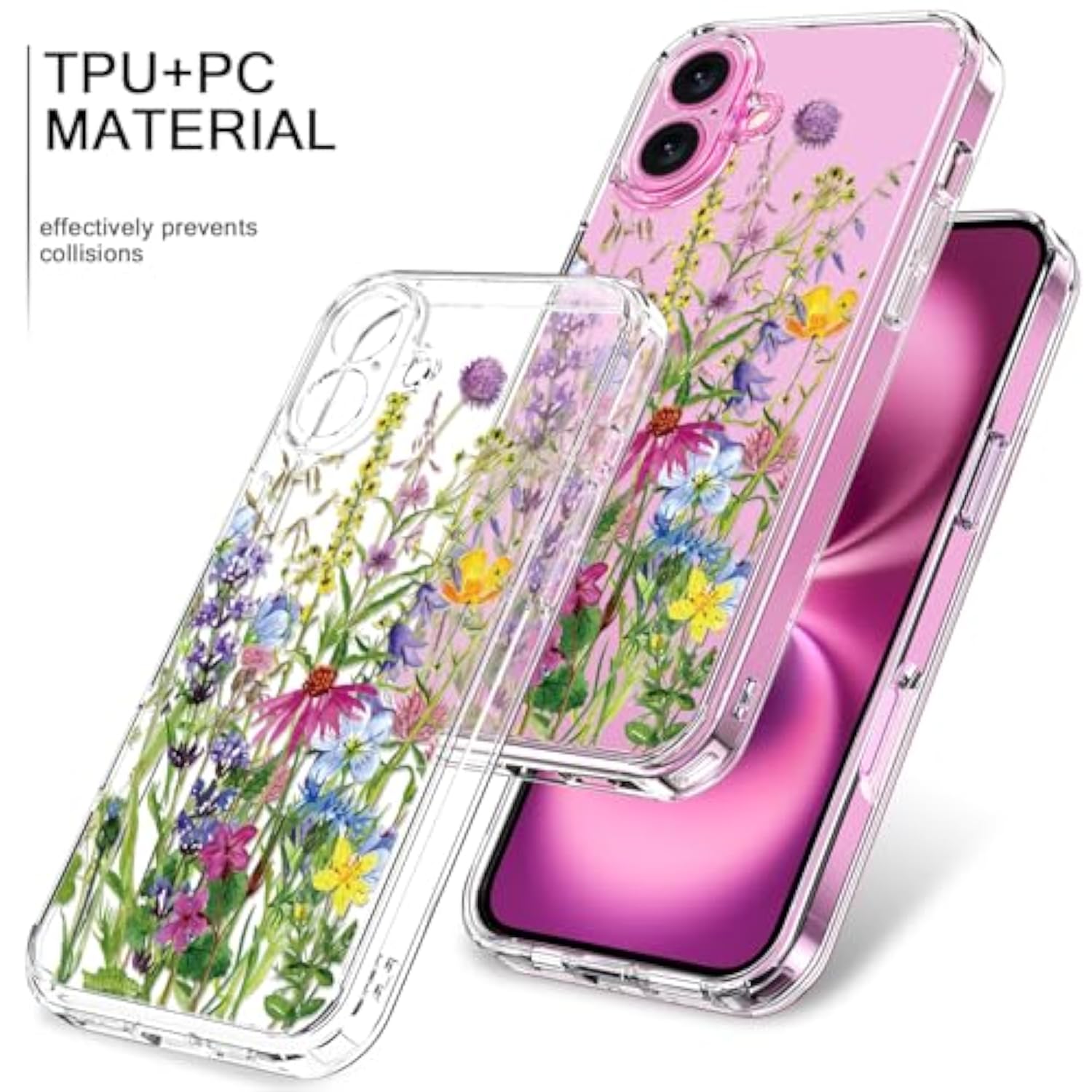For Iphone 16 Case With Screen Protector, Enhanced Camera Protection, Crystal Clear Cover With Fashionable Designs For Girls Women, Slim Fit Protective Phone Case 6.1" Blooming Flowers