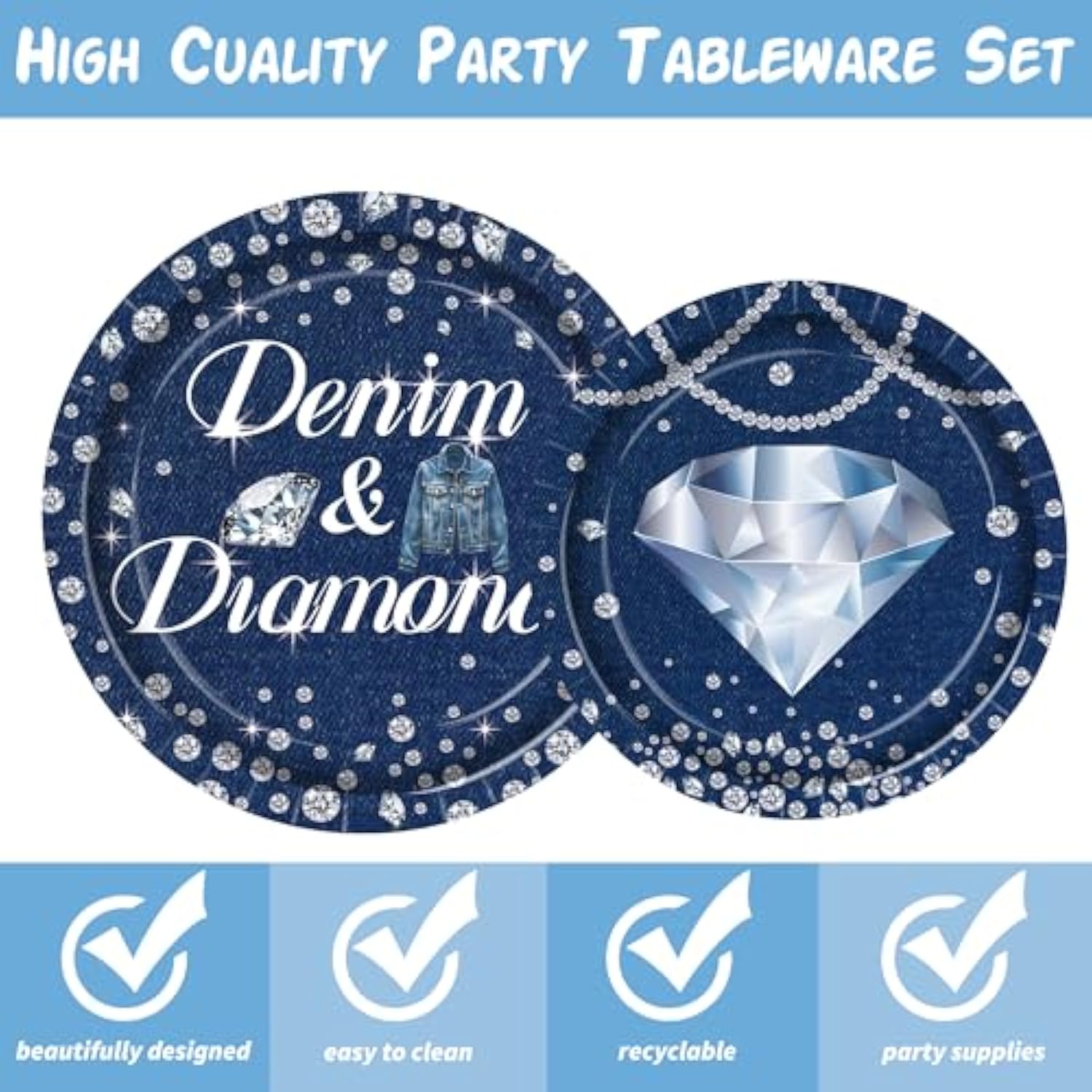 Denim And Diamonds Party Decorations Denim And Diamonds Birthday Plates And Napkins Forks Denim Themed Jeans Disposable Table Decor Supplies For Bachelor Bridal Shower Party Decor