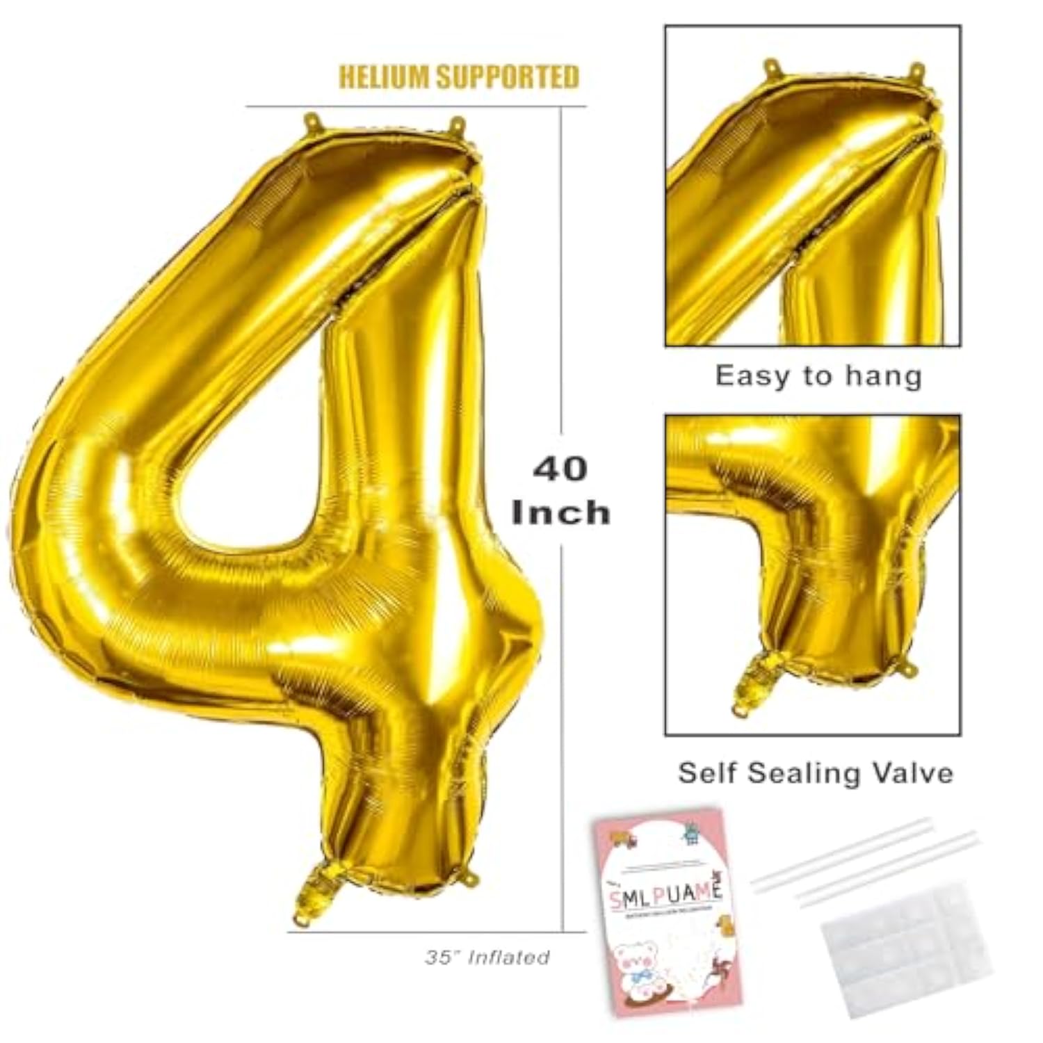 40 Inch Number Balloon 0-9 Gold Large Number 4 Balloons,Digital Balloons For Birthday Party Celebration Decorations Supplies, Helium Foil Number Balloons For Wedding Anniversary