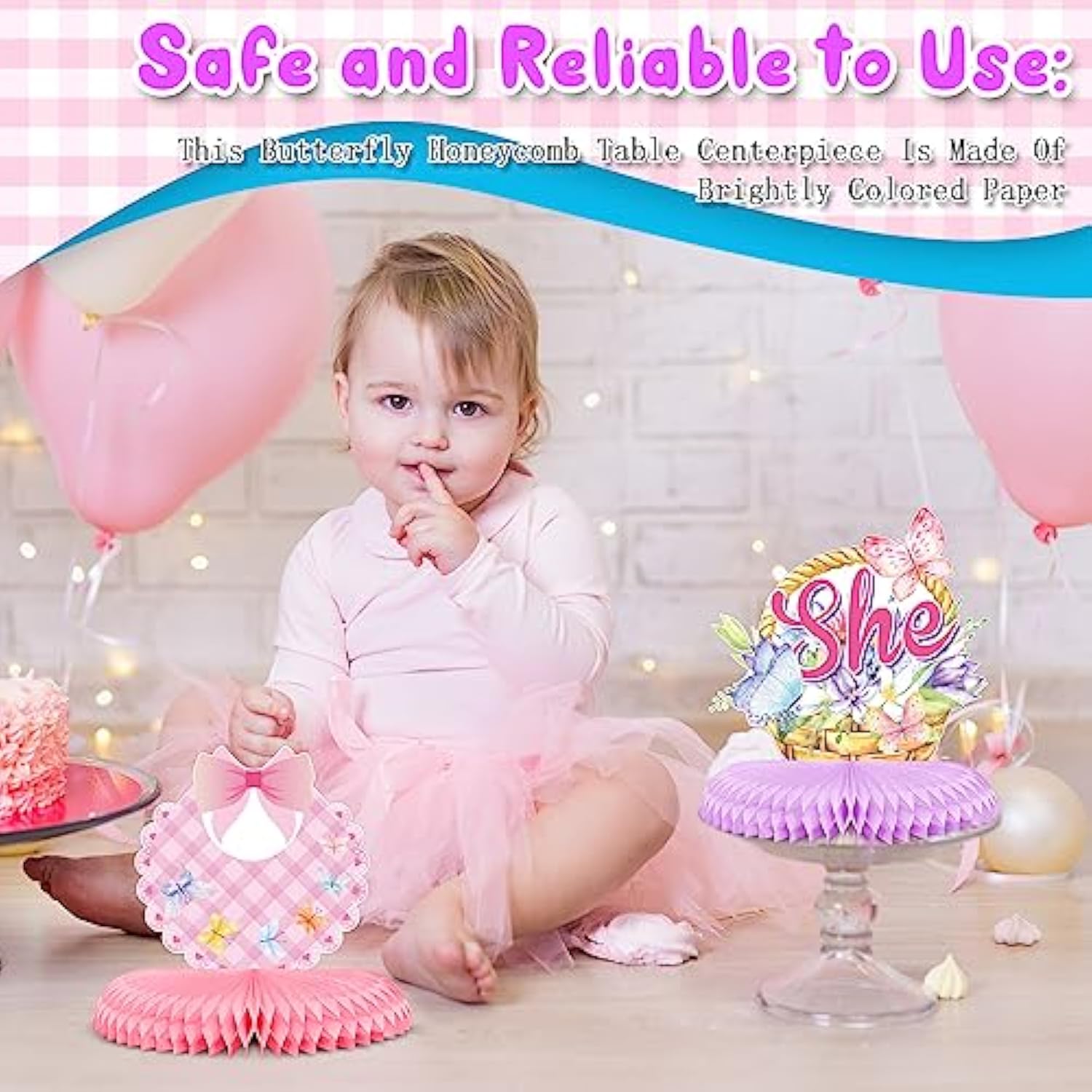 15 Pcs Butterfly Baby Shower Honeycomb Centerpieces It'S A Girl Purple