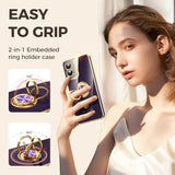 Motorola Moto G 5G 2024 Luxury Gold Edge Case with 2 Pack Screen Protector and 360° Rotatable Ring Holder - Purple