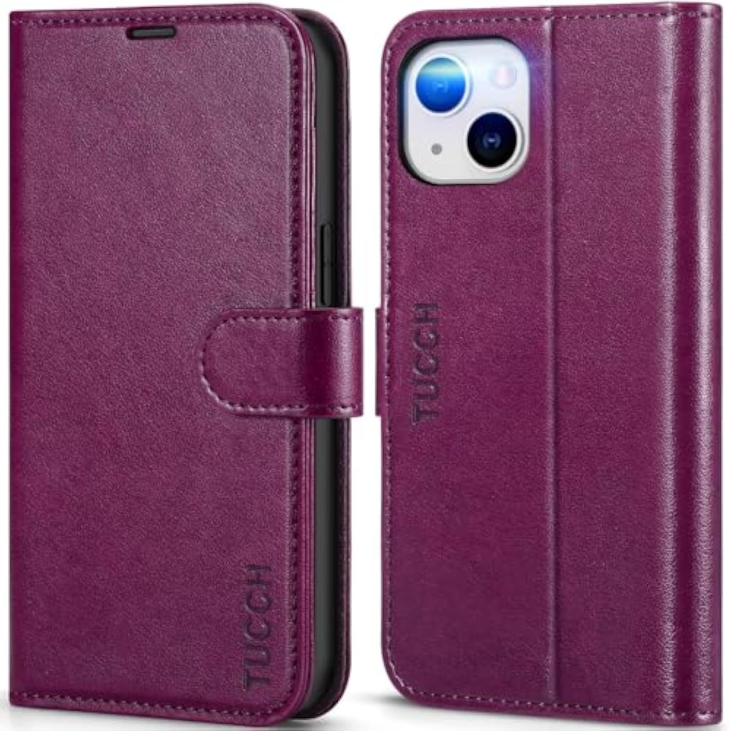 TUCCH Wallet Case for iPhone 14 (6.1") 2022, Flip Stand, Plum Purple