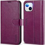 TUCCH Wallet Case for iPhone 14 (6.1") 2022, Flip Stand, Plum Purple