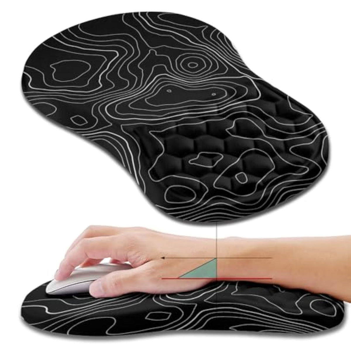Ergonomic Mouse Pad Wrist Support, Wrist Rest Mousepad For Carpal Tunnel Pain Relief With Integrated Memory Foam Slope Massage Bulge (11.8X7.9 Inch,Topographic Contour)