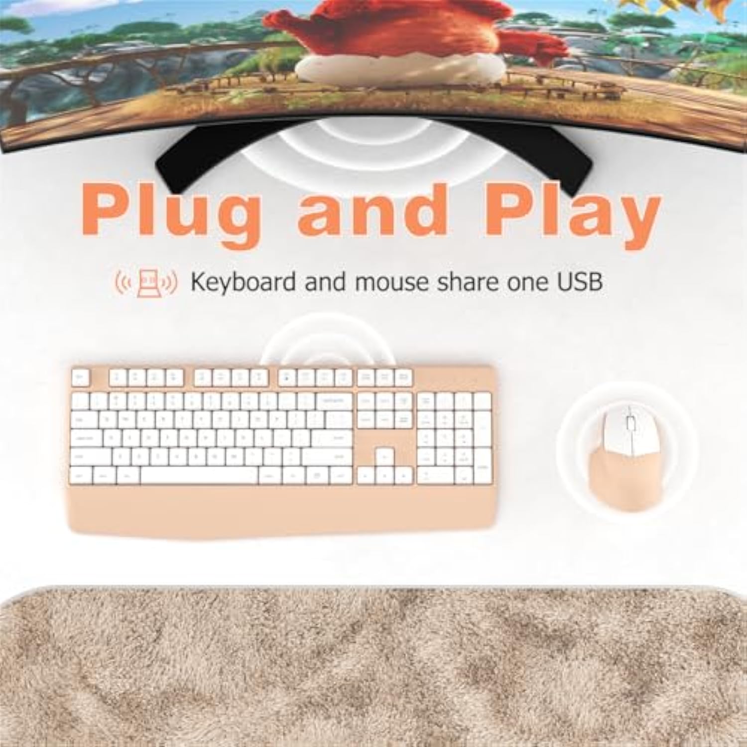 Wireless Keyboard And Mouse Combos, Retro Keyboard And Mouse Wireless 104 Keys Full Size, 2.4Ghz Connection And Optical Mouse For Windows, Mac, Pc, Laptop For Home And Office (White Milk Tea)