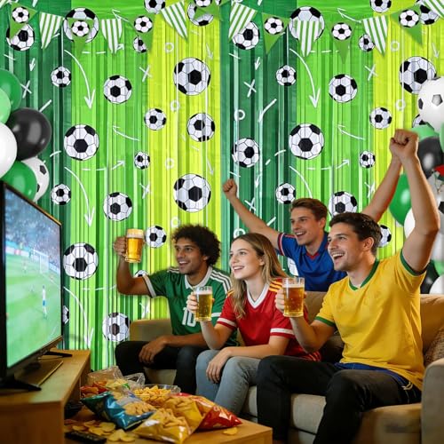 Soccer Foil Fringe Curtains Backdrop Birthday Party Decorations, 2 Pack