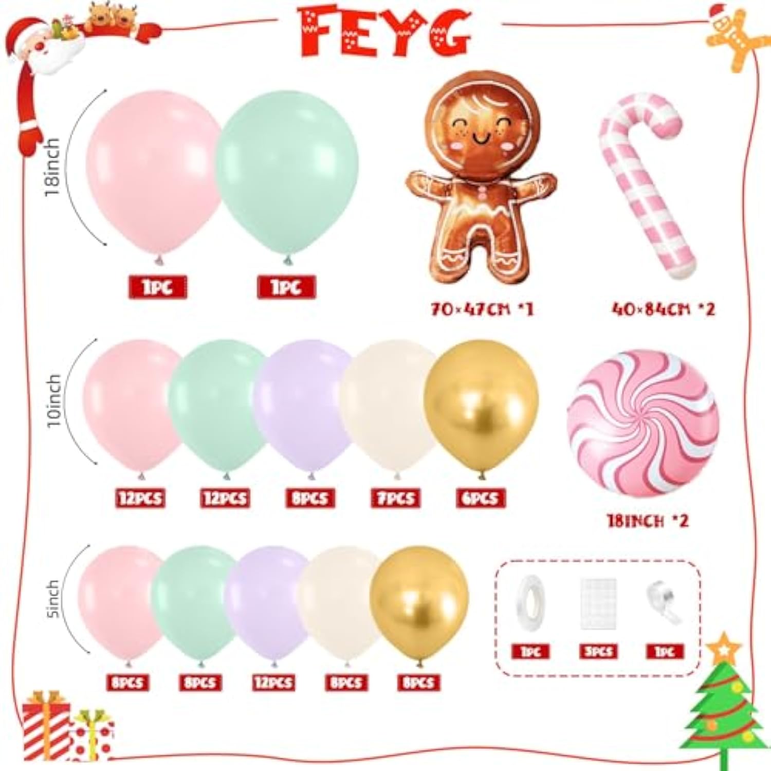 Christmas Balloon Garland Kit Gingerbread Arch with Pastel Metallic Balloons
