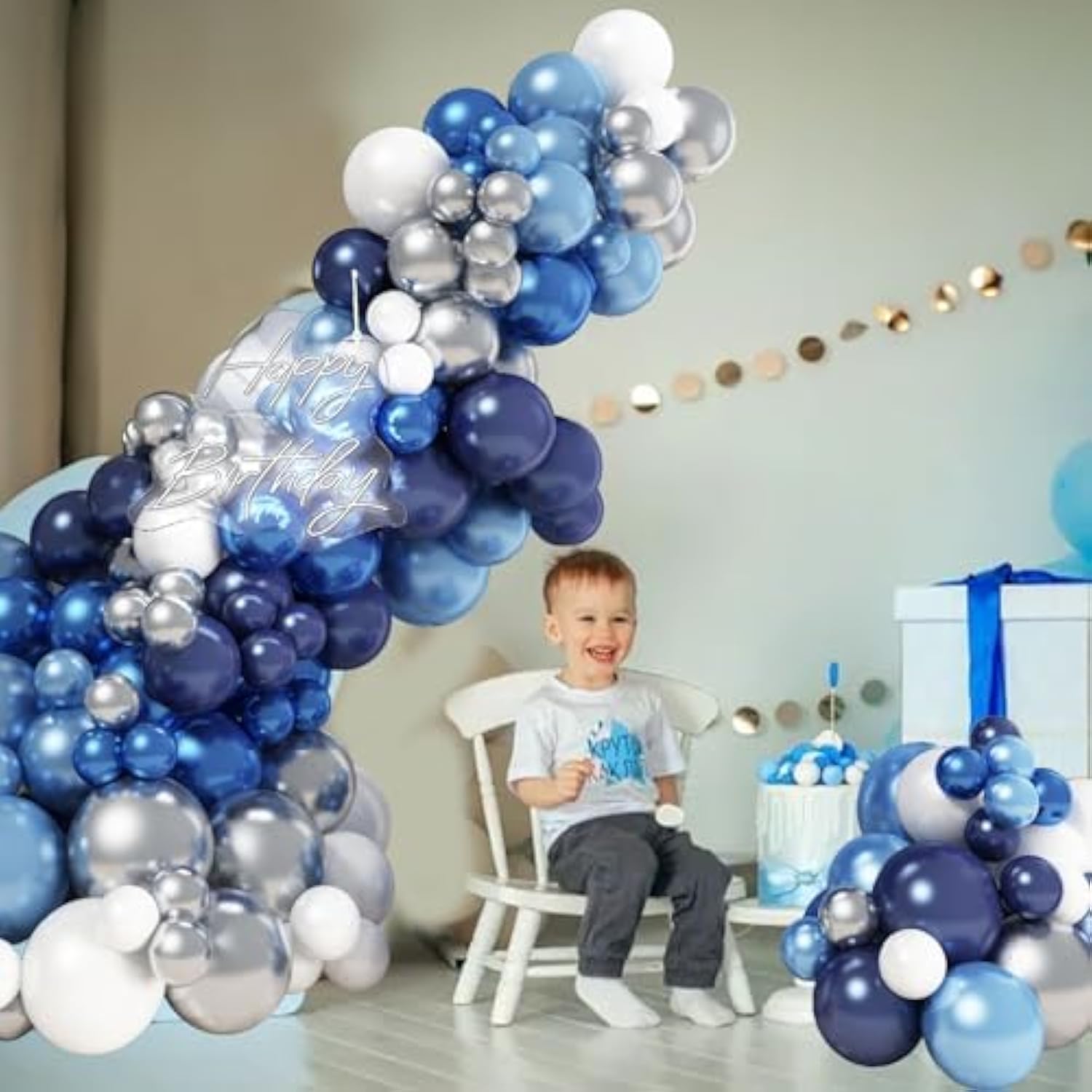 97pcs Blue White Silver Balloon Garland Kit for Birthday, Baby Shower, Wedding
