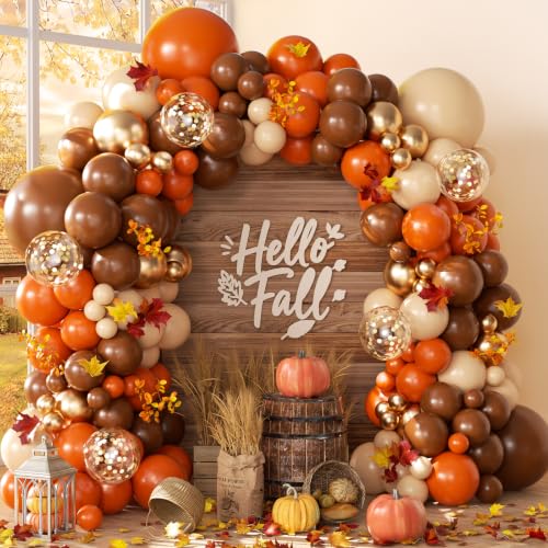 Fall Balloon Arch Kit with Orange Pumpkin Maple Leaves Foil Balloons
