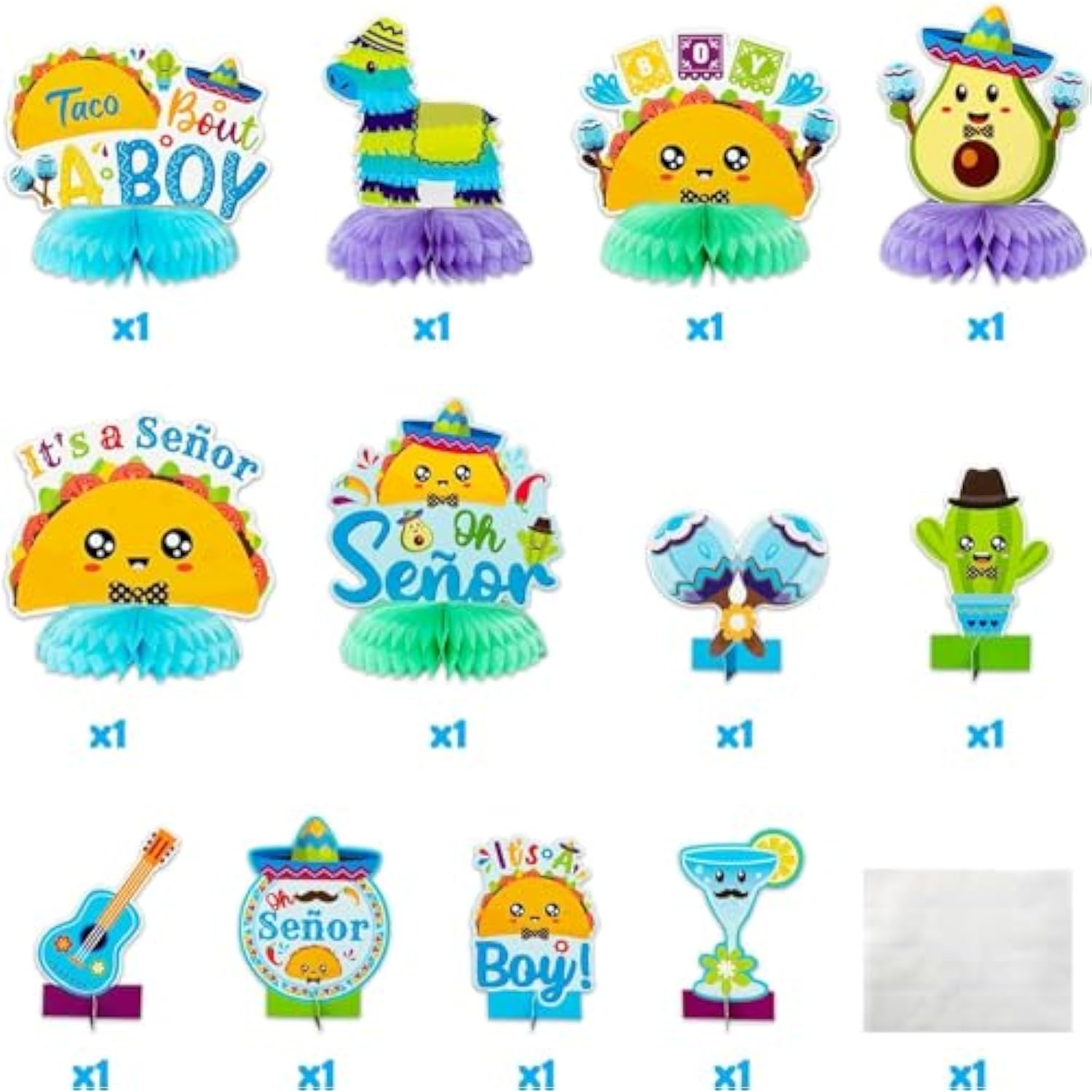 12Pcs Taco Bout A Boy Gender Reveal Honeycomb Centerpiece, It'S A Boy