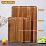Wood Cutting Boards Set Of 3 For Kitchen, Thick Chopping Board, Large Wooden Cutting Board Set With Deep Juice Groove And Handles, Wooden Trays For Meat, Fruit And Cheese (17X12, 12X10, 12X7 Inch)