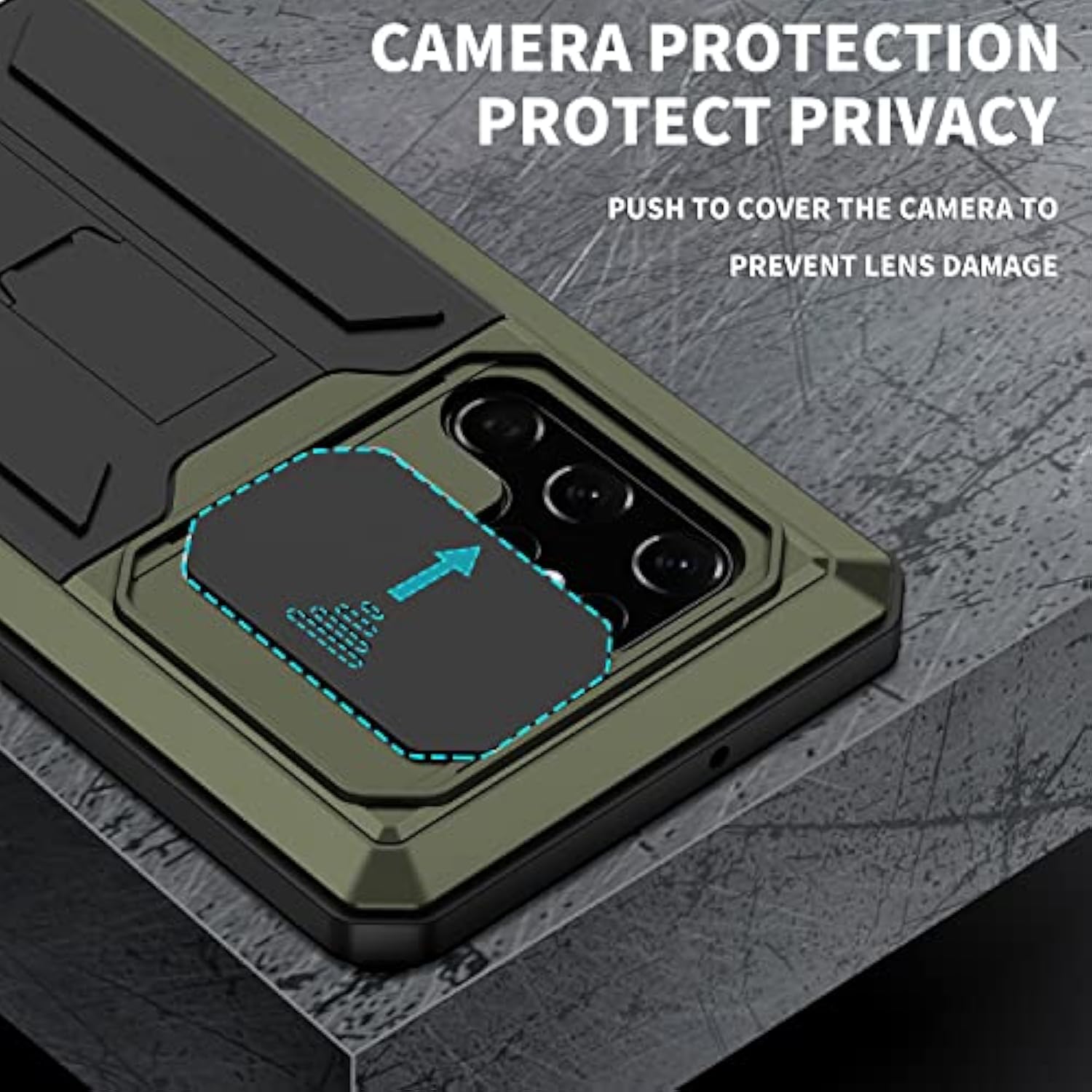Compatible For Samsung Galaxy S22 Ultra Metal Case,Heavy Duty Dust Proof Military Grade Rugged Case With Sliding Camera Cover And Built-In Foldable Kickstand With Full-Body Bumper Cover (Green)