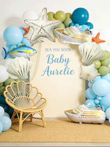 Luxury Yacht Balloon Set 7PCS – 27in Cruise Ship Foil Balloons, Starfish, Shell & Star Balloons, Helium Boat Party Decorations for Yacht Party, Beach Theme, Summer Ocean Birthday Decor