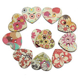 50 Pack 25Mm 2-Hole Mixed Flower Pattern Printed Wooden Peach Heart Sh