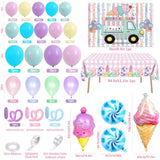 123pcs Ice Cream Party Kit with Balloons, Garland, Backdrop & Tablecloth