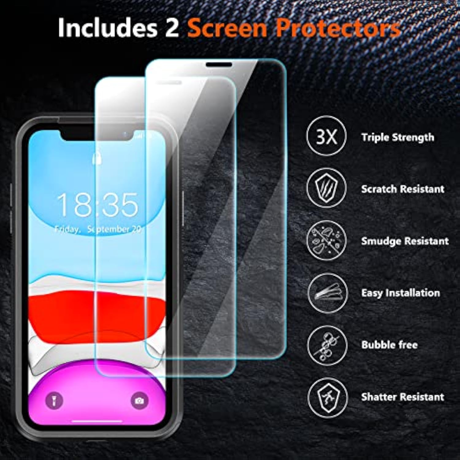iPhone 11 Shockproof Case 10Ft Drop Protection with 2-Pc Glass & Camera Protector