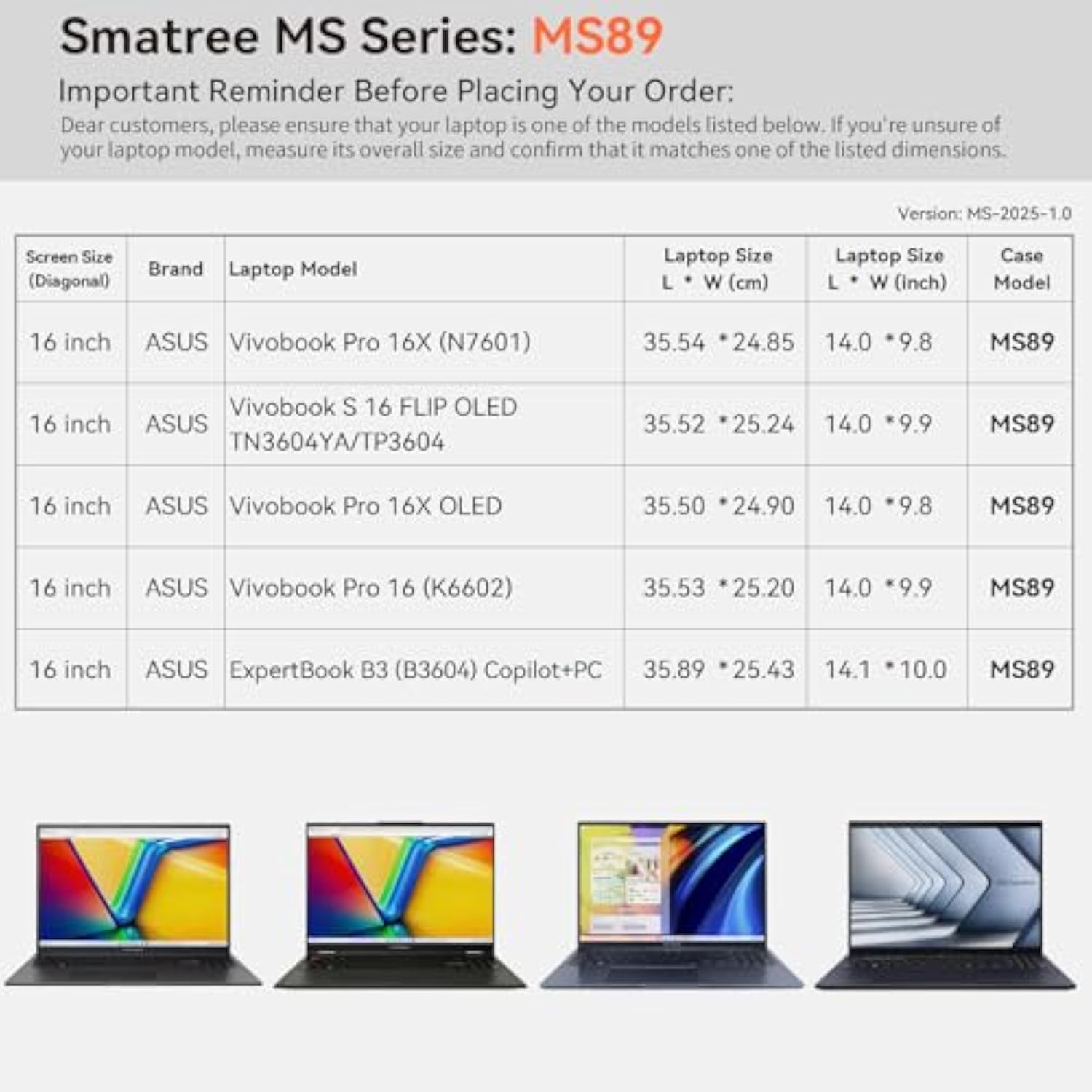 Smatree MS89 Hard EVA Protective Sleeve Case with Stand Compatible for 16 inch ASUS Vivobook Pro 16X N7601/16 K6602, Vivobook S 16 FLIP OLED/Pro 16X OLED, ExpertBook B3 B3604 Copilot+PC Laptop