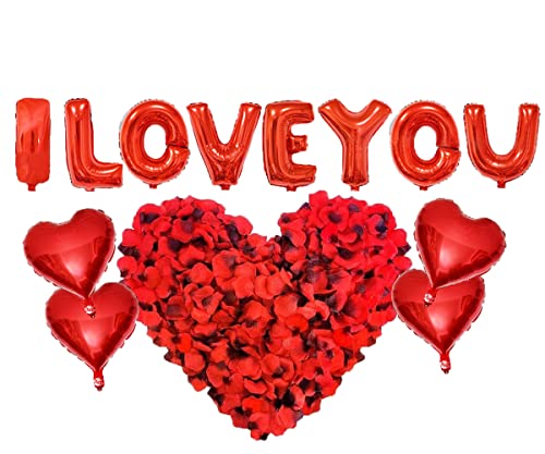 16" I Love You Foil Balloon Letters Hearts Balloon with Rose Petals