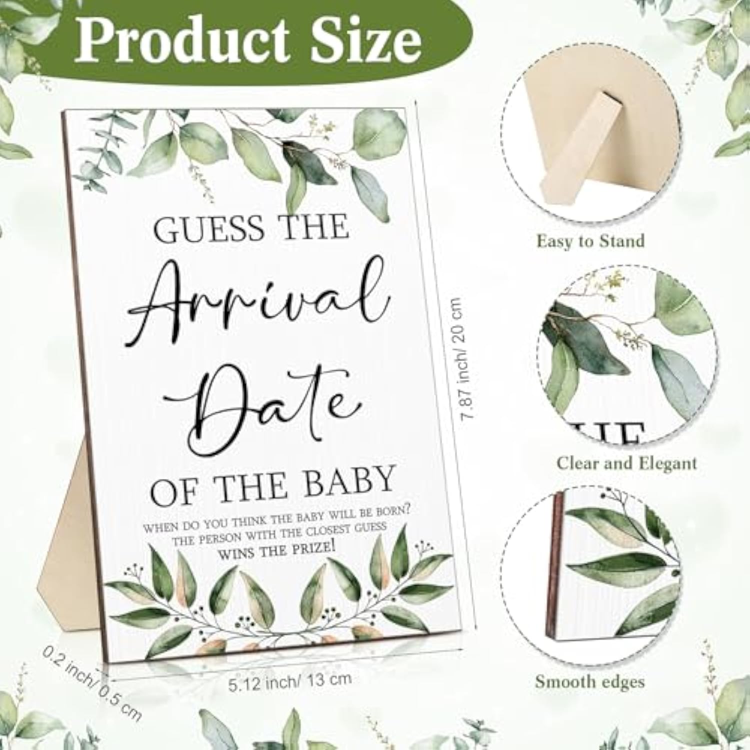 Guess Baby Due Date Calendar Include 1 Pcs Guess The Arrival Date Of The Baby Shower Wooden Sign 1 Prediction Calendar 12 Fineliner Colored Pens Game Party Favor(Greenery)