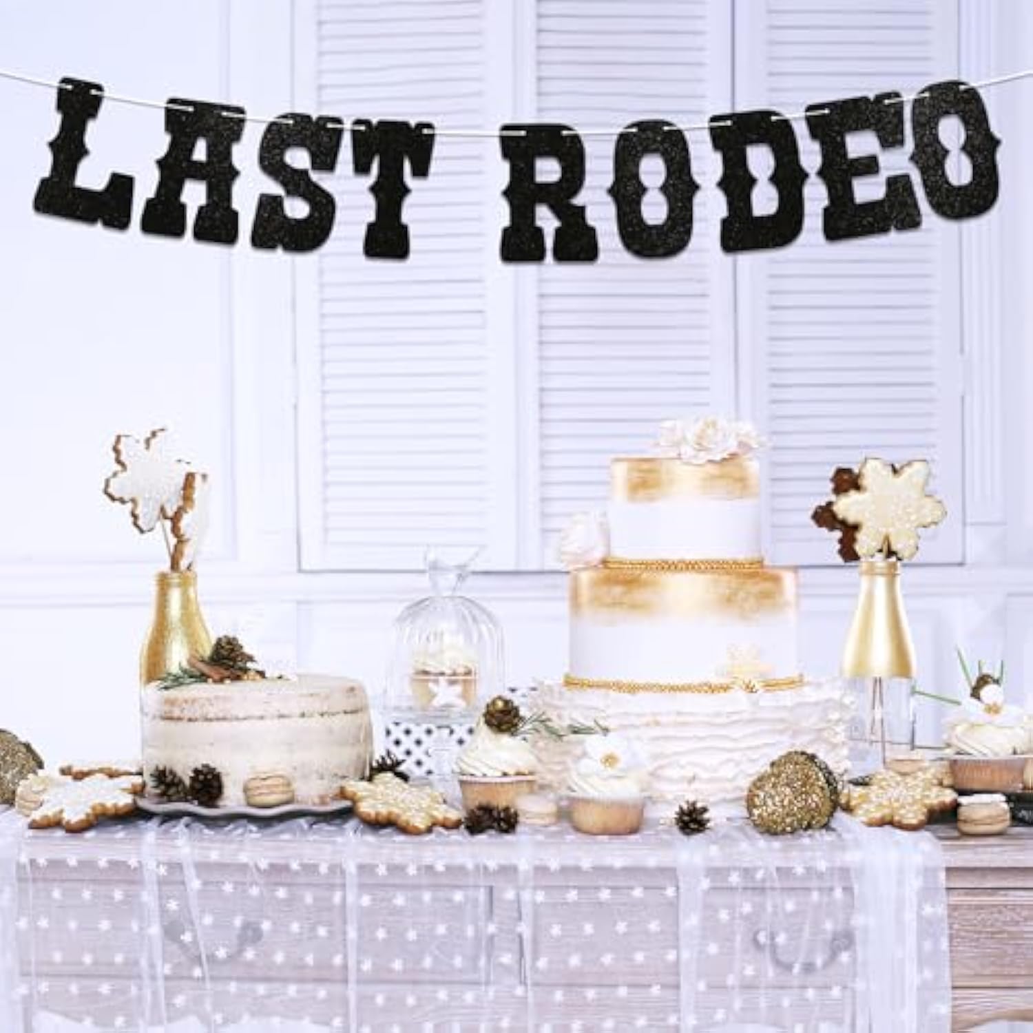 Last Rodeo Banner, Western Nashville Themed Bachelorette Party Decorations, Western Bach Party Supplies Black Glitter