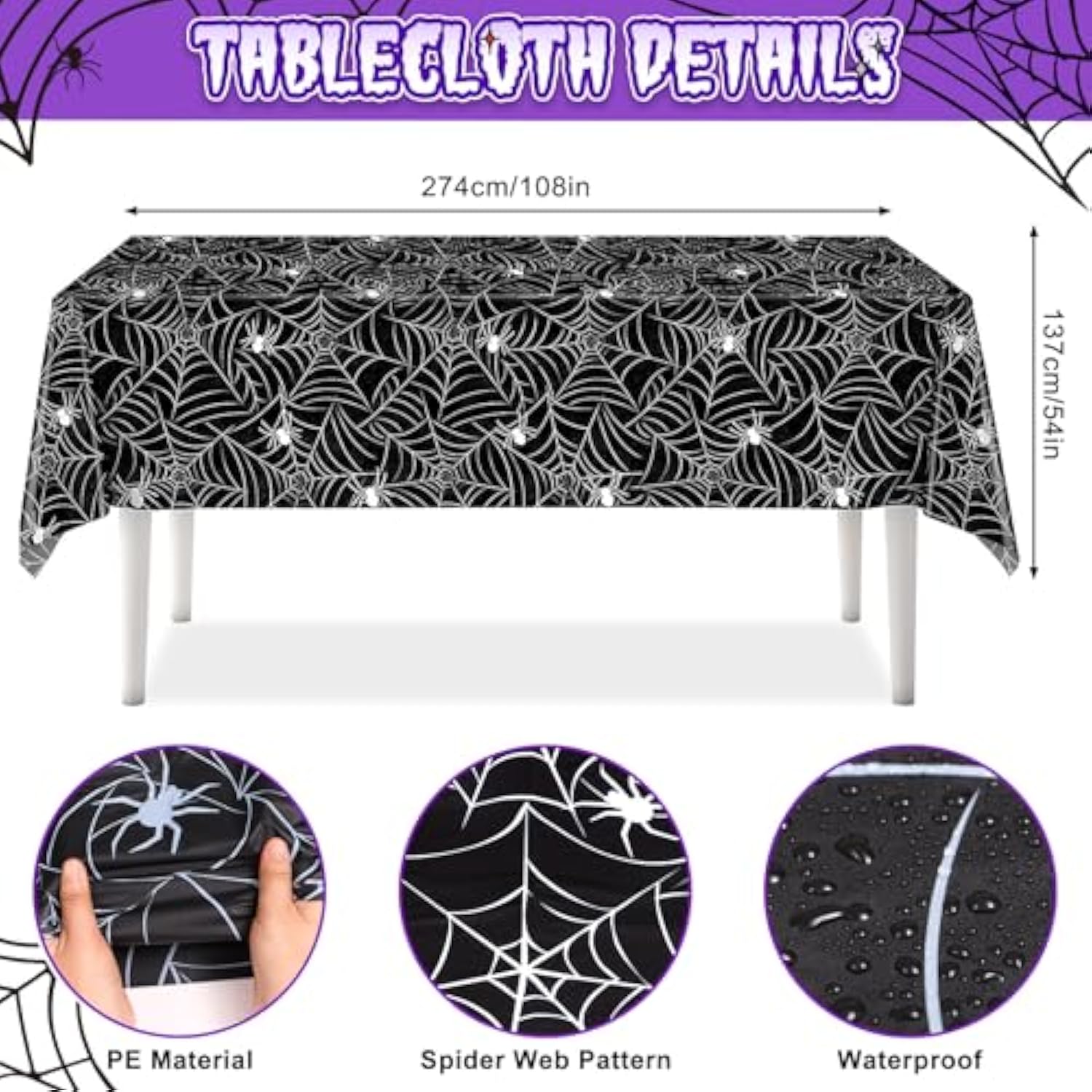 Purple And Black Birthday Party Decorations Supplies For Girls Kids With Balloon Garland Arch Kit Birthday Backdrop Spider Web Tablecloth Star Balloon Halloween Black Purple Party Decorations