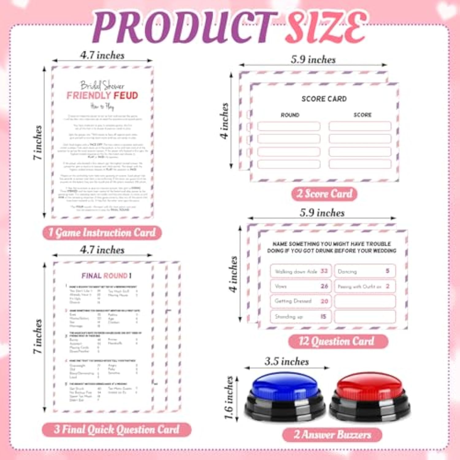 Bridal Shower Friendly Feud Game With 2 Answer Buzzers, Wedding Feud Cards For Family Game Night Fun Trivia Quiz For Bachelorette Party Family Guests Bridemaids