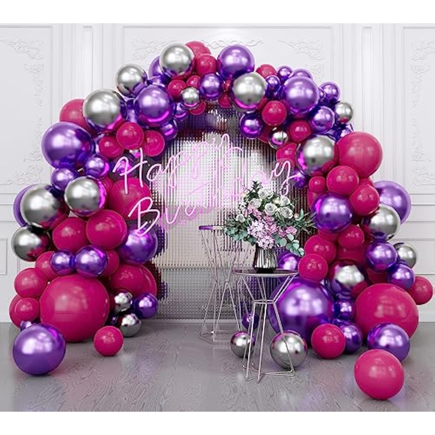 Hot Pink Purple Balloons Garland Arch Kit-143Pcs Metallic Purple Hot Pink Balloon For Baby Shower Birthday New Years Graduation Wedding Anniversary Retirement