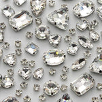 Sew On Rhinestones 100 Pcs Mixed Shapes Glass Rhinestones Sew On Crystal Gems Mental Flatback With Silver Claw For Jewelry Crafts Clothes Shoes Costume Garment White