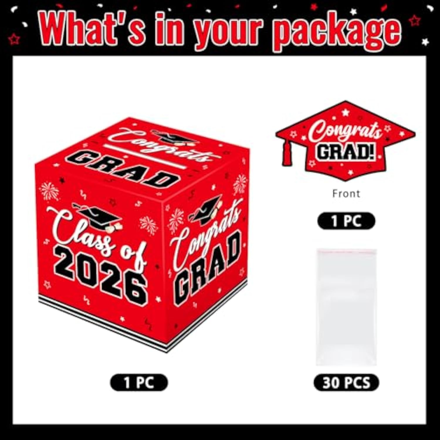 2026 Graduation Money Box Red, Class Of 2026 Cash Gift Box, Graduation Party Money Holder Box, Congrats Grad Decorations For High School & College