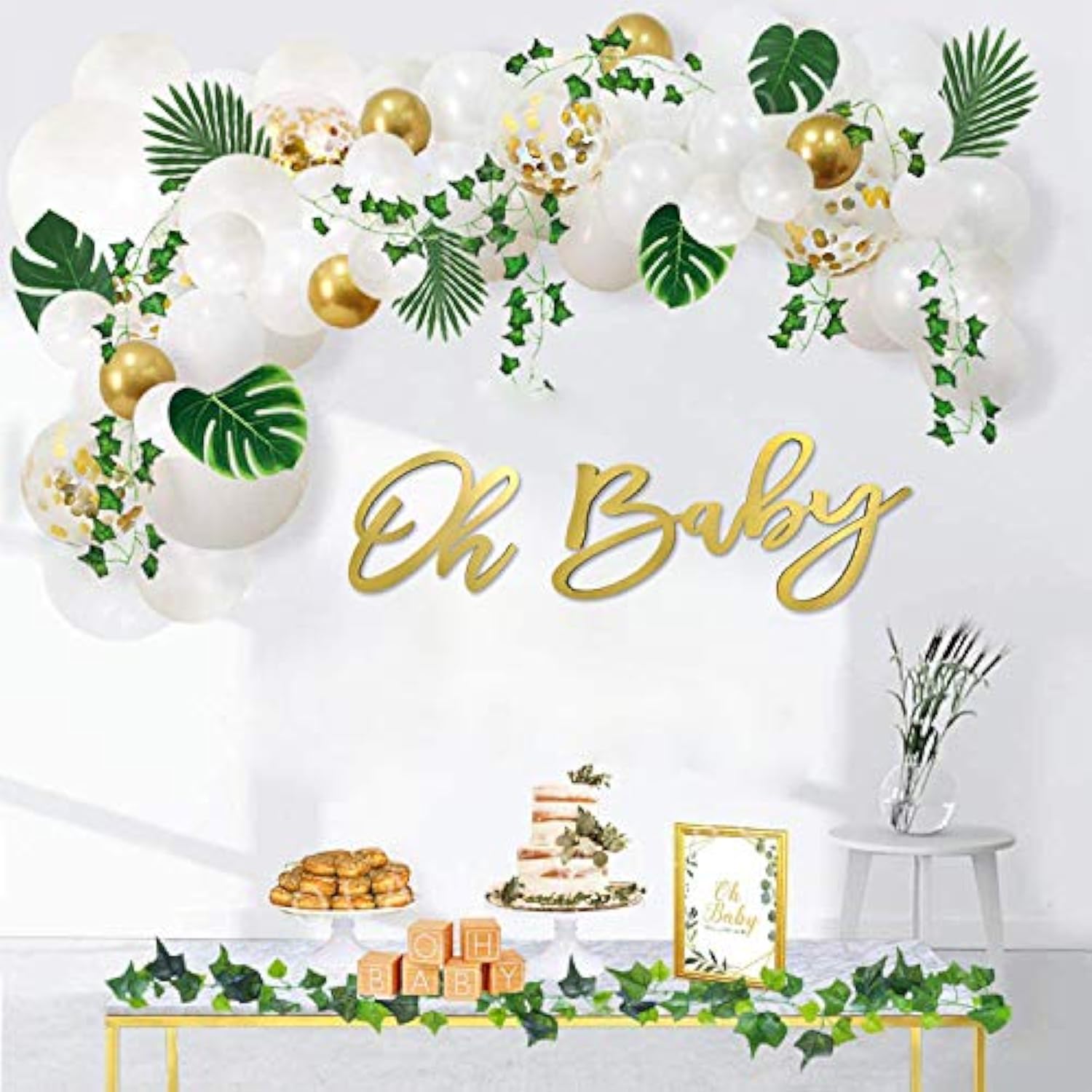 Wooden Baby Shower Sign: Gold Painted "Oh Baby" Banner