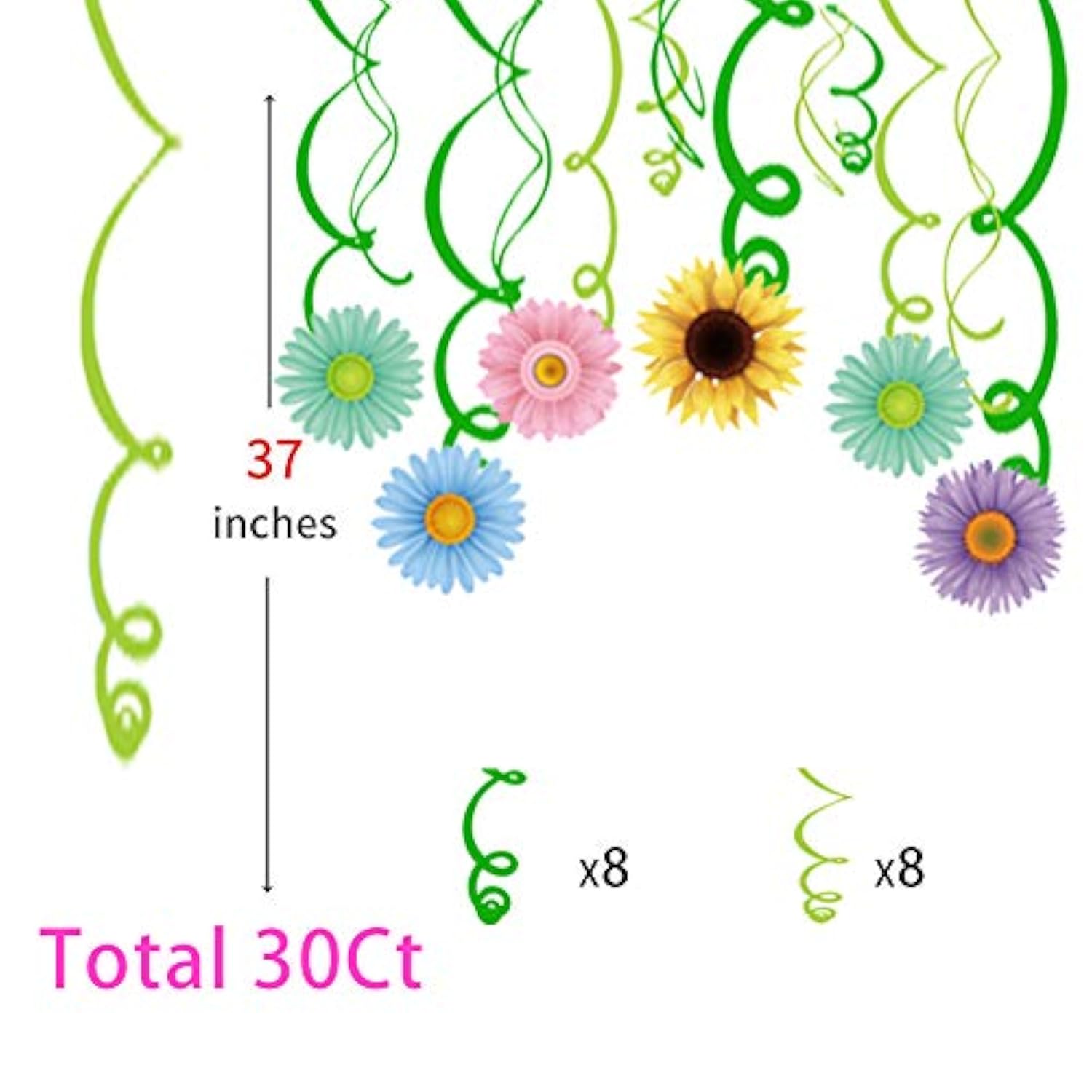 Sunflower Hanging Swirl Decorations: Summer Party Decor, 30 Count