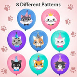 40 Pcs Cat Birthday Party Latex Balloons, Cute Cartoon Kitten Print Balloons Cat Party Decorations Animal Pet Birthday Supplies Favors For Decor, Blue Pink Purple And Green