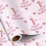 1St Birthday Wrapping Paper Girls, Hearts And Pink Number 1 Balloons Happy Birthday Design, 1 Year Old, Mini Roll, 17 Inches X 16.4 Feet, Perfect For Girls' Birthday Party Gifts