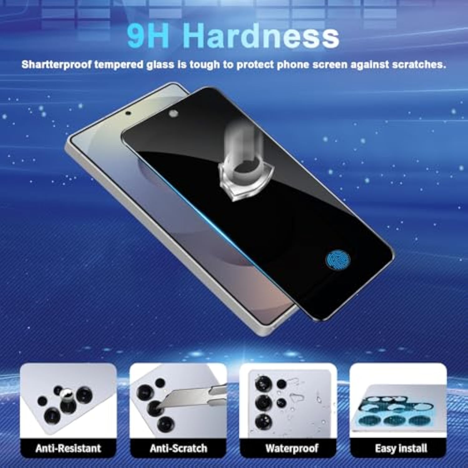[2+2 Pack] Privacy Screen Protector Compatible With Galaxy S25 Ultra 5G - 2 Tempered Film + 2 Camera Lens Glass, High Clarity, Bubble Free, Anti-Spy Protection - Anti-Shatter