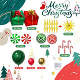 Christmas Tree Balloon Garland Arch Kit with Red Green Gold Balloons, Christmas Gold Starburst, Candy Cane Gift Box Foil Balloons for Winter Xmas Party Decorations