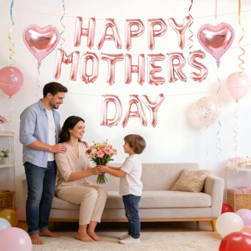 Rose Gold Happy Mothers Day Balloons 16inch Rose Gold Foil Letter Balloons for Mother's Day Decorations