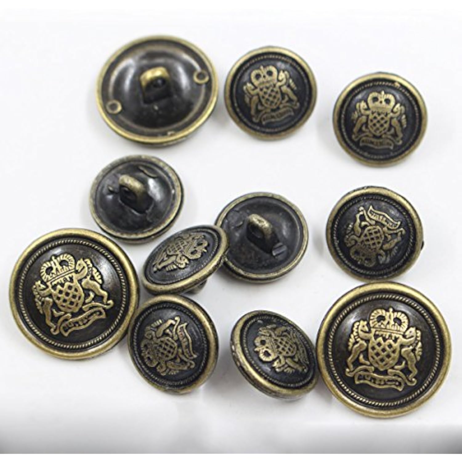 11 Piece Antiqued Bronze Metal Blazer Button Set - Crown Lion- For Bla