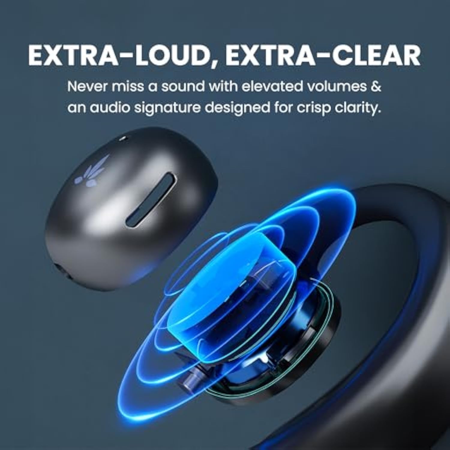 Avantree Pebble - Wireless Open Ear Earbuds with Adjustable Soft Earhook, Blue