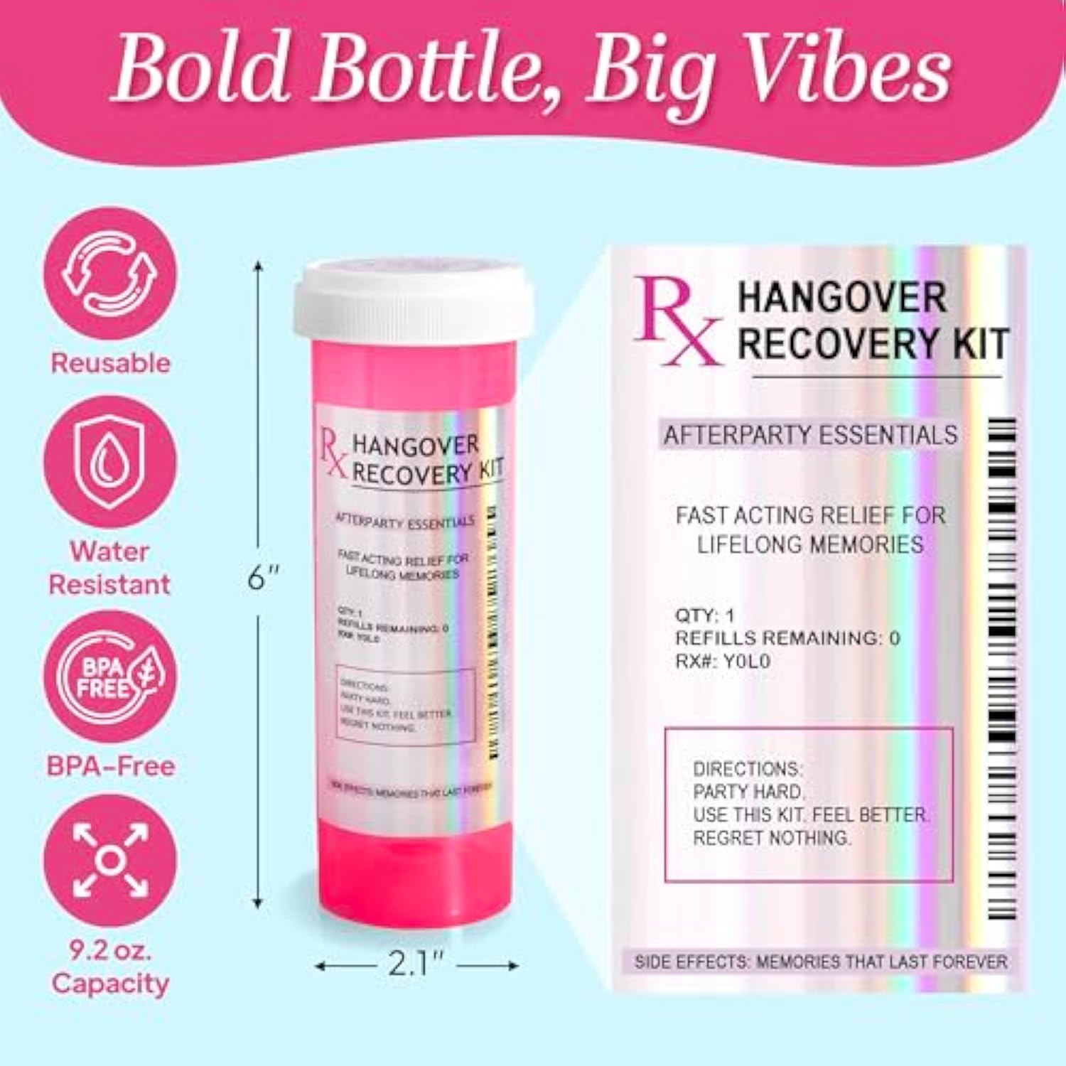 Set Of 10 Large Pink Pill Bottles For Diy Hangover Kits – Ideal For Bachelorette Party Favors, 21St Birthday Gifts, Bridesmaids Gifts & More – Empty Bottles For Hangover Kit Supplies
