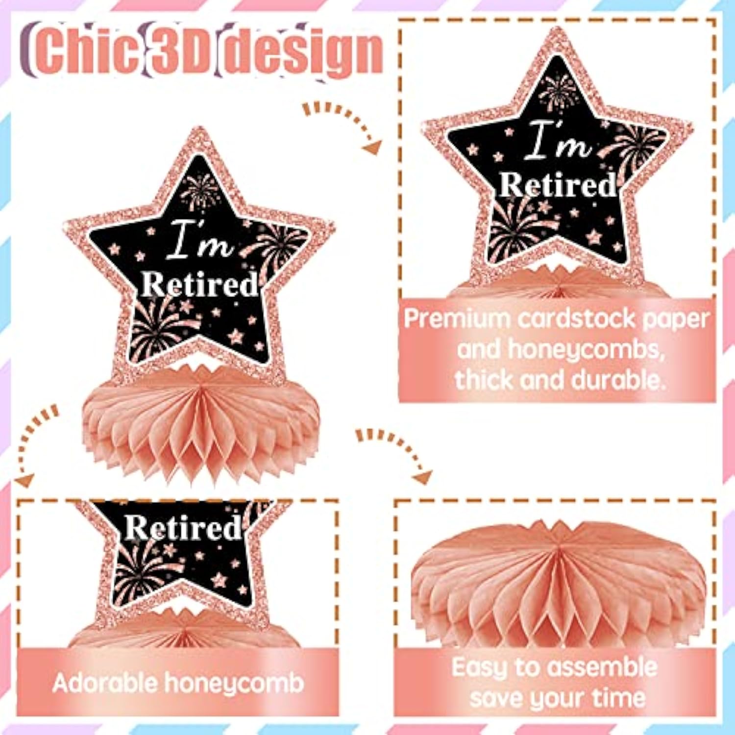 10Pcs Retirement Party Decorations,Retirement Honeycomb Centerpieces R