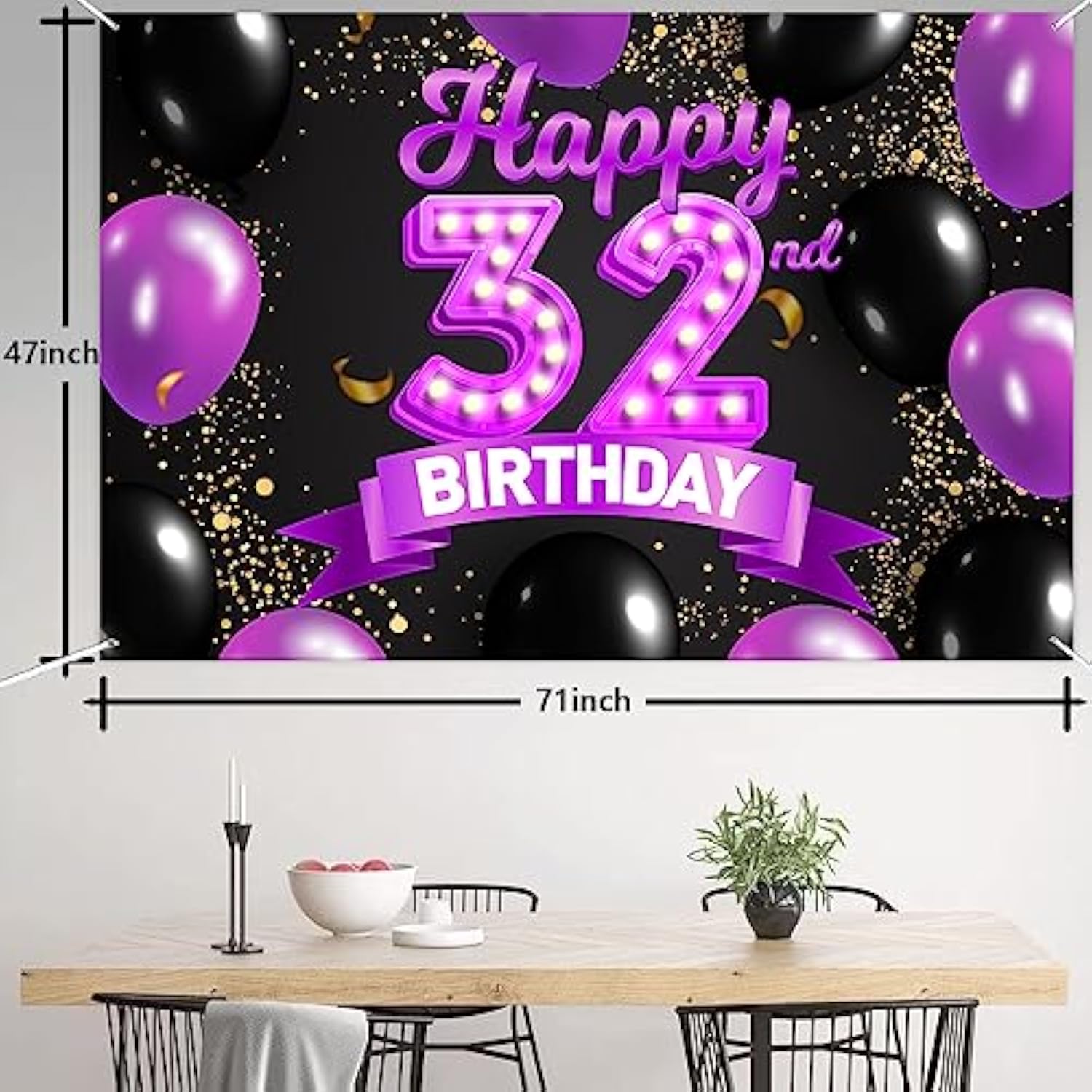 Happy 32Nd Birthday Purple And Black Banner Backdrop Cheers To 32 Years Old Confetti Balloon Theme Decor Decorations For Women 32 Years Old Birthday Party Bday Supplies Background Gift Glitter