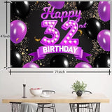 Happy 32Nd Birthday Purple And Black Banner Backdrop Cheers To 32 Years Old Confetti Balloon Theme Decor Decorations For Women 32 Years Old Birthday Party Bday Supplies Background Gift Glitter
