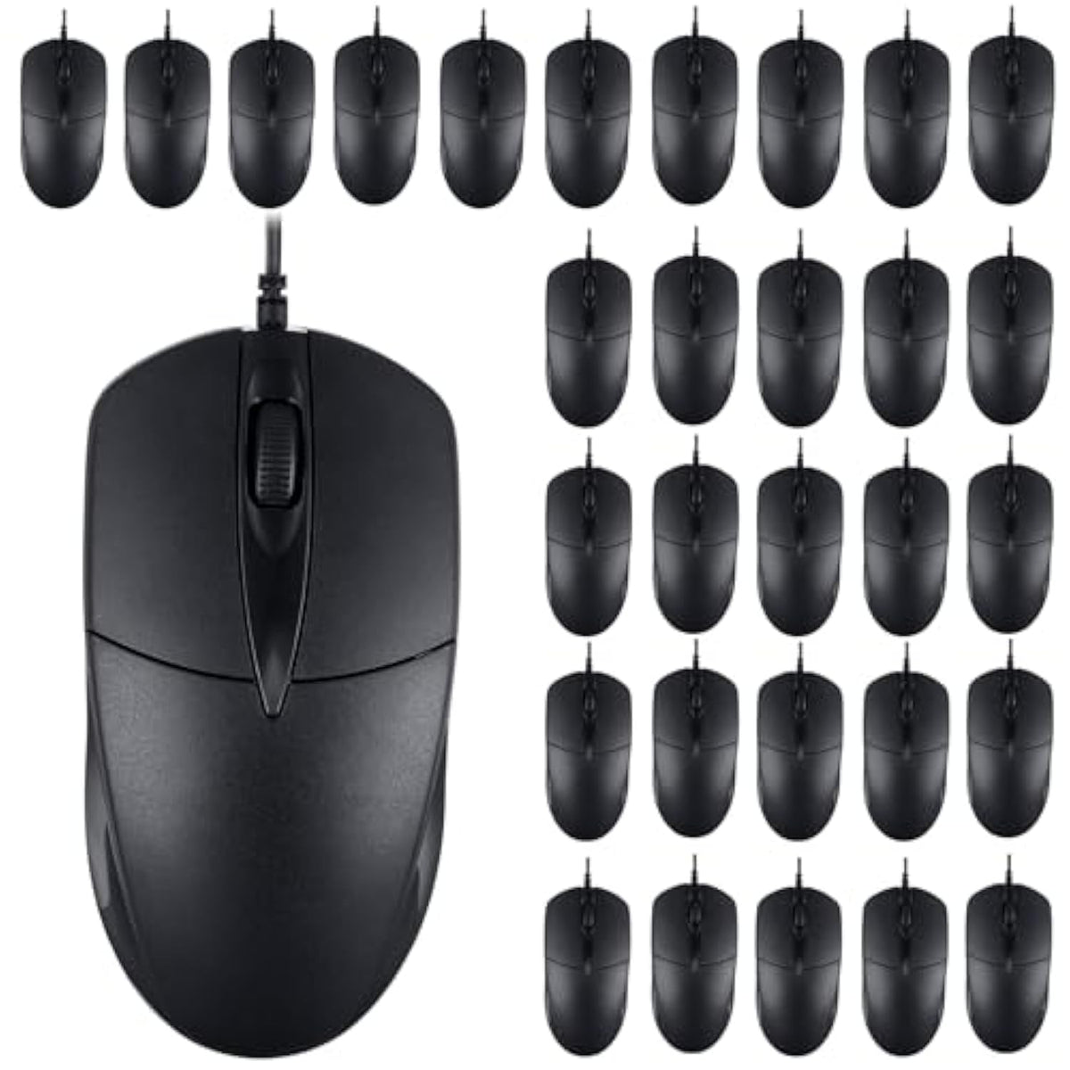 50 Pcs Black Wired Usb Computer Mouse Bulk 1000 Dpi 3 Button Corded Mouse With